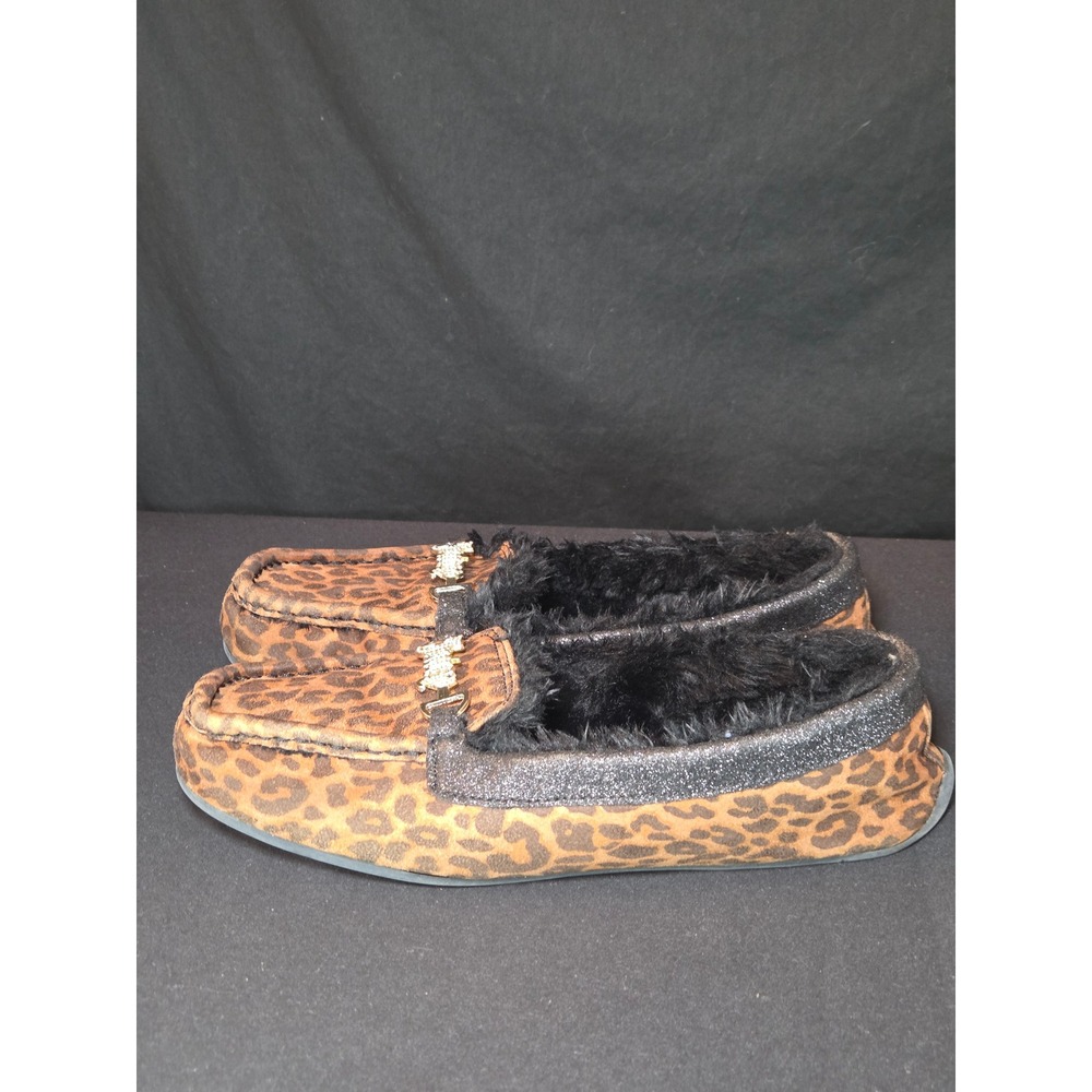 Juicy Couture Leopard Print Slippers Faux Fur Lined Rhinestone‎ Logo Women 10M - Picture 3 of 10